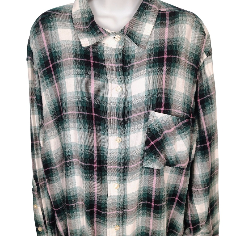 Sonoma Goods For Life Womens 2XL‎ Plaid Flannel Shirt Green Pink Cotton NWT